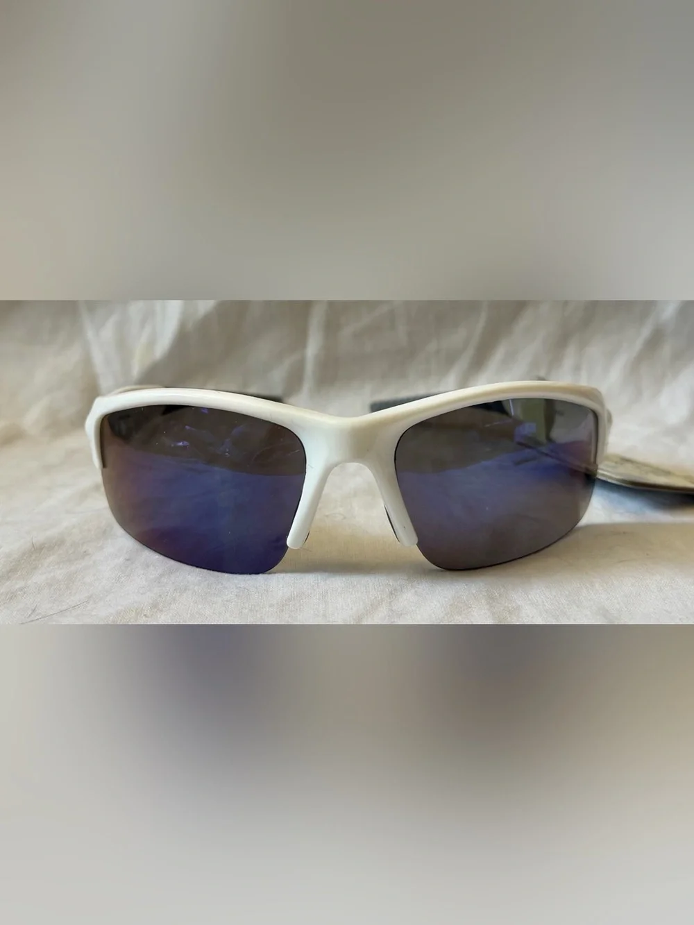 Panama Jack Island White & Gray Unisex Sport Wrap Sunglasses Blue Mirror Lens